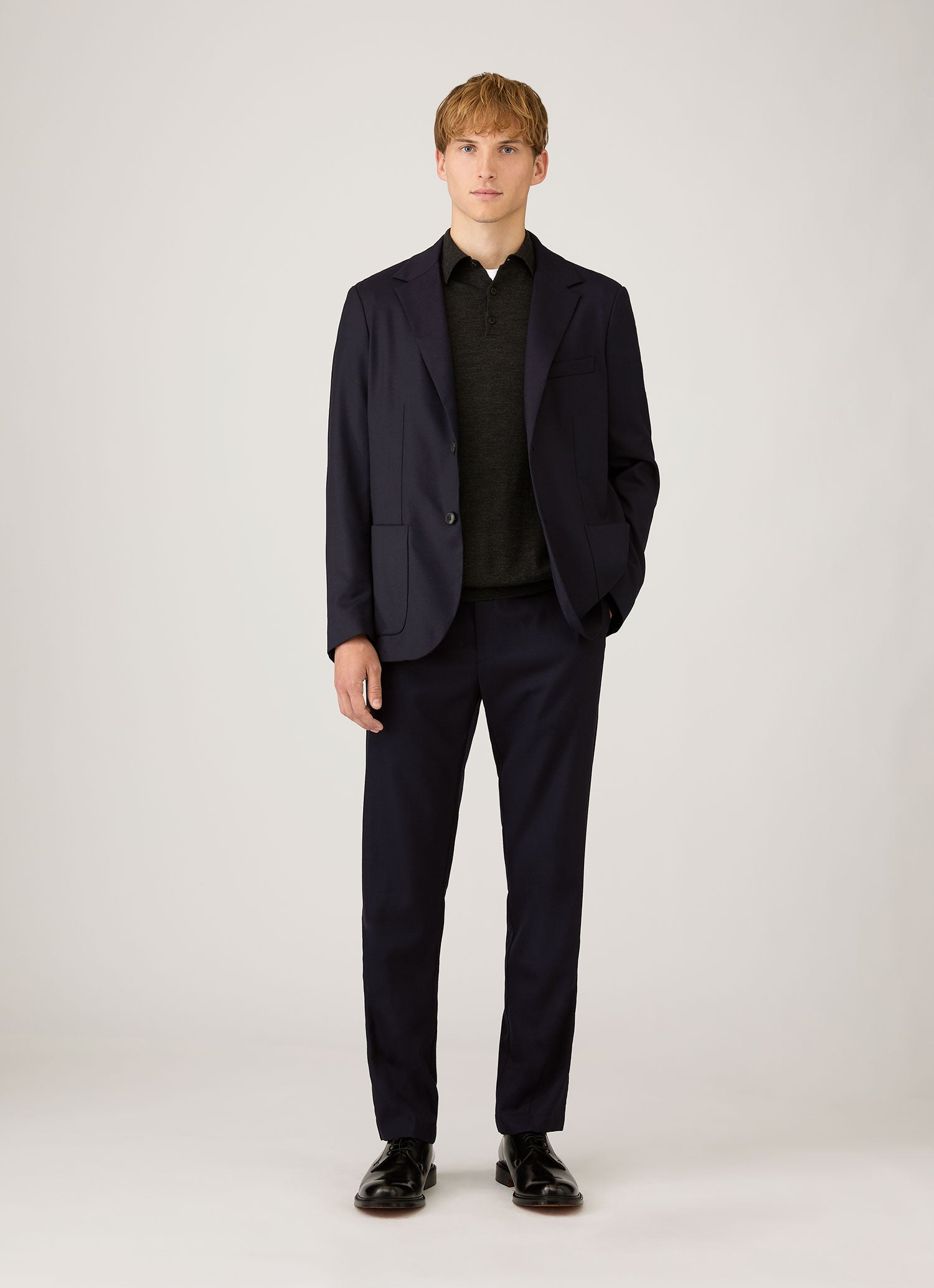 Men's Extra-Fine Merino Knitted Polo Shirt in Charcoal Melange