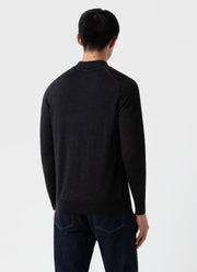 Men's Extra-Fine Merino Polo Shirt in Charcoal Melange