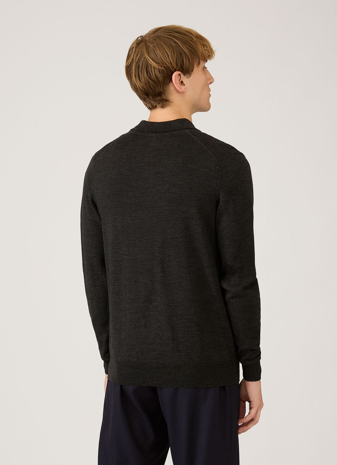 Men's Extra-Fine Merino Polo Shirt in Charcoal Melange