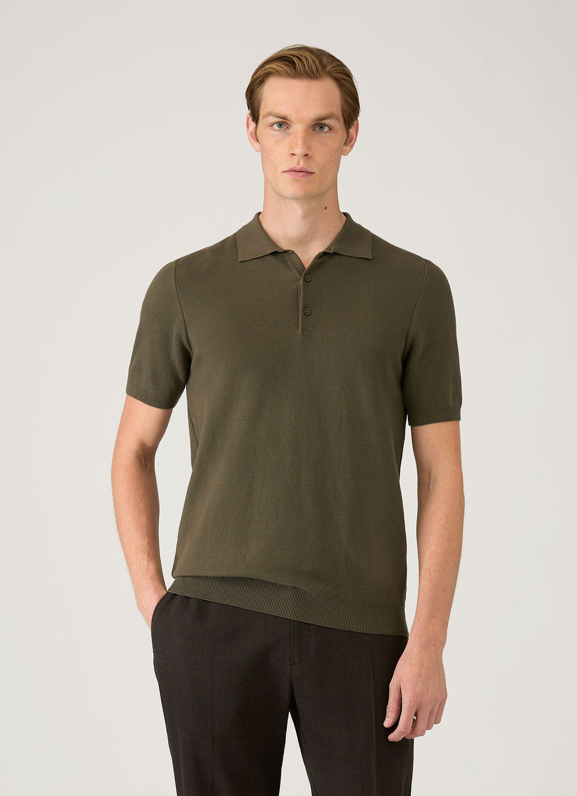 Men's Cotton Knit Polo Shirt in Khaki