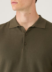 Men's Cotton Knit Polo Shirt in Khaki