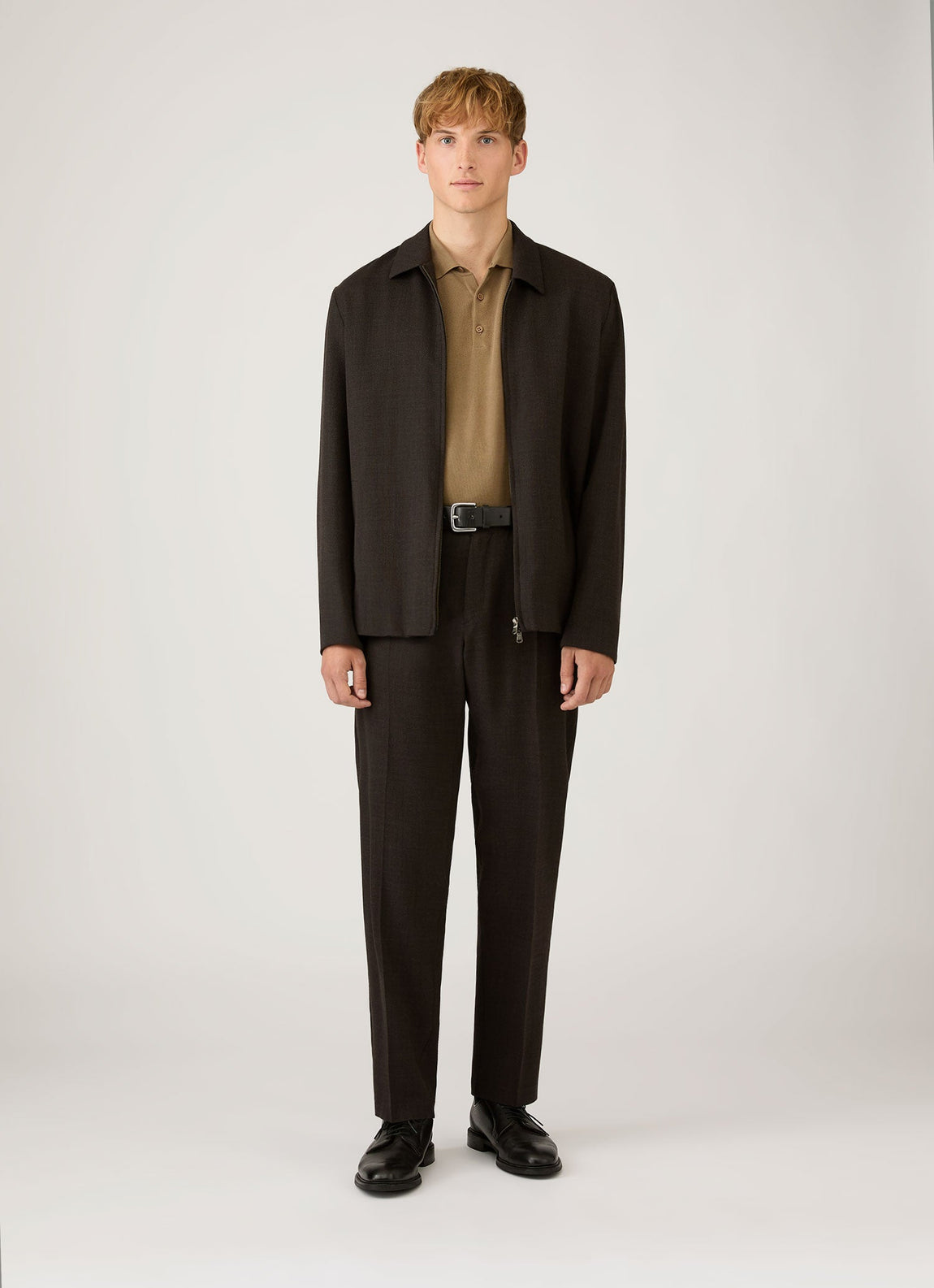 Men's Cotton Knit Polo Shirt in Dark Stone