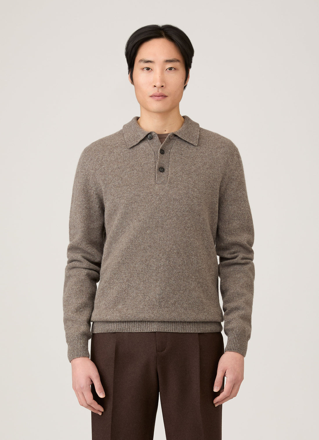 Men's Lambswool Knitted Polo Shirt in Bark