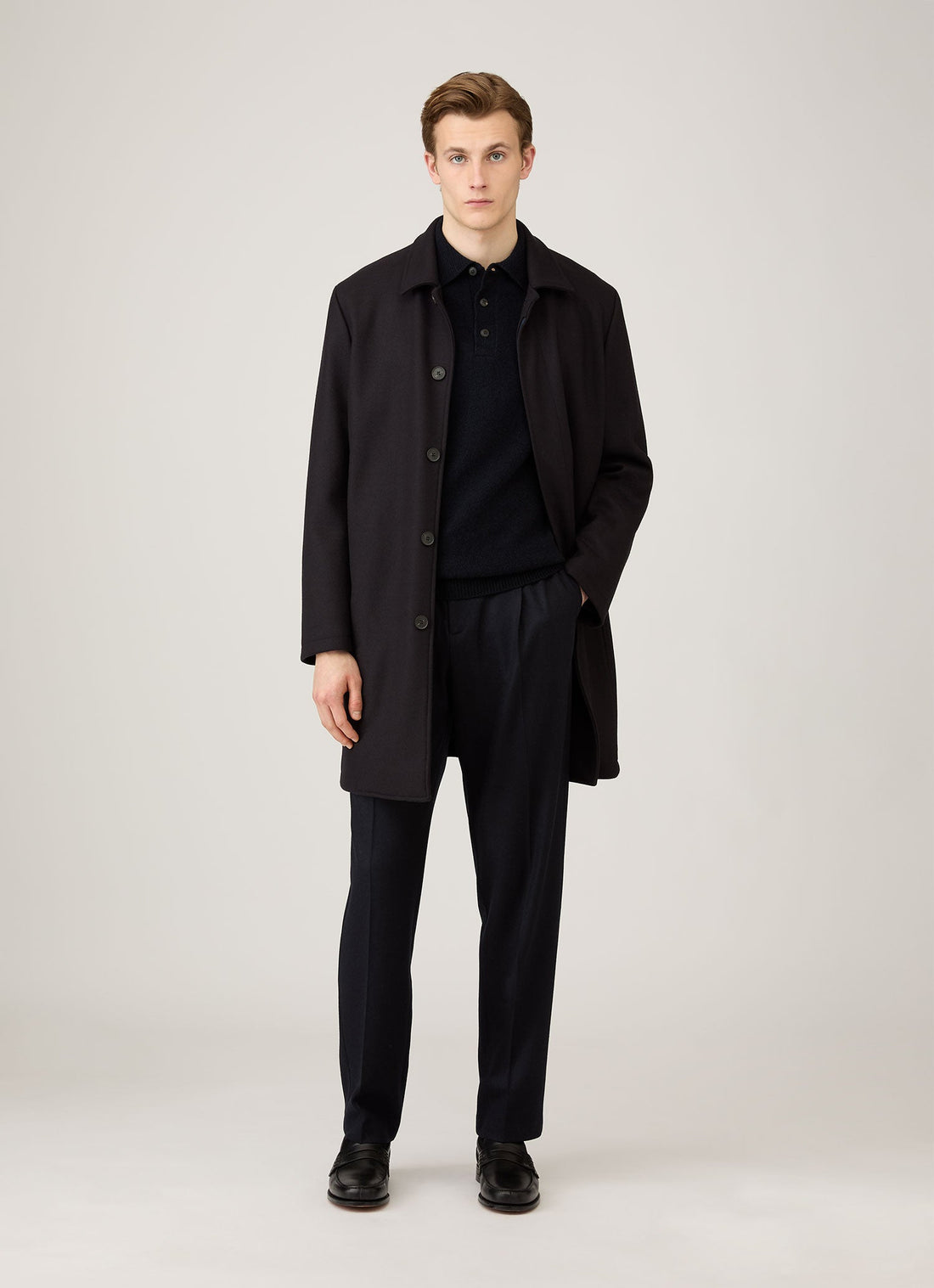 Men's Lambswool Knitted Polo Shirt in Dark Navy Mouline