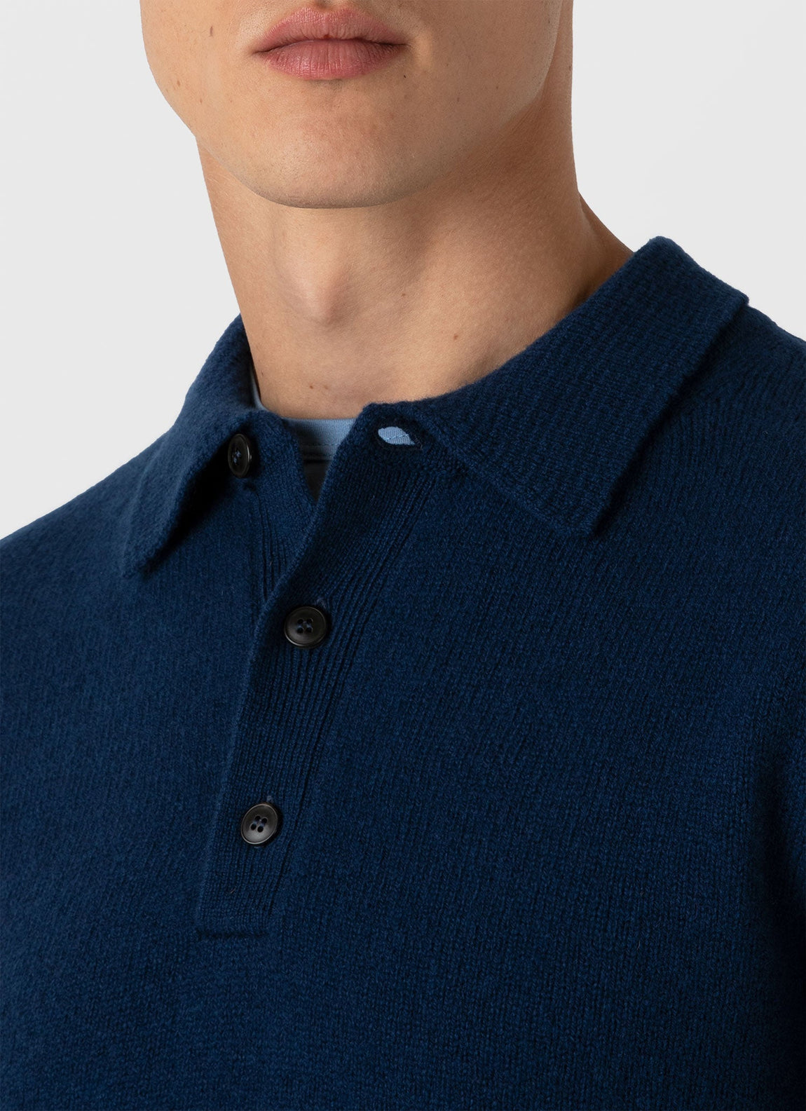 Men's Lambswool Polo Shirt in Naval Blue