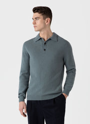 Men's Lambswool Polo Shirt in Smoke Green