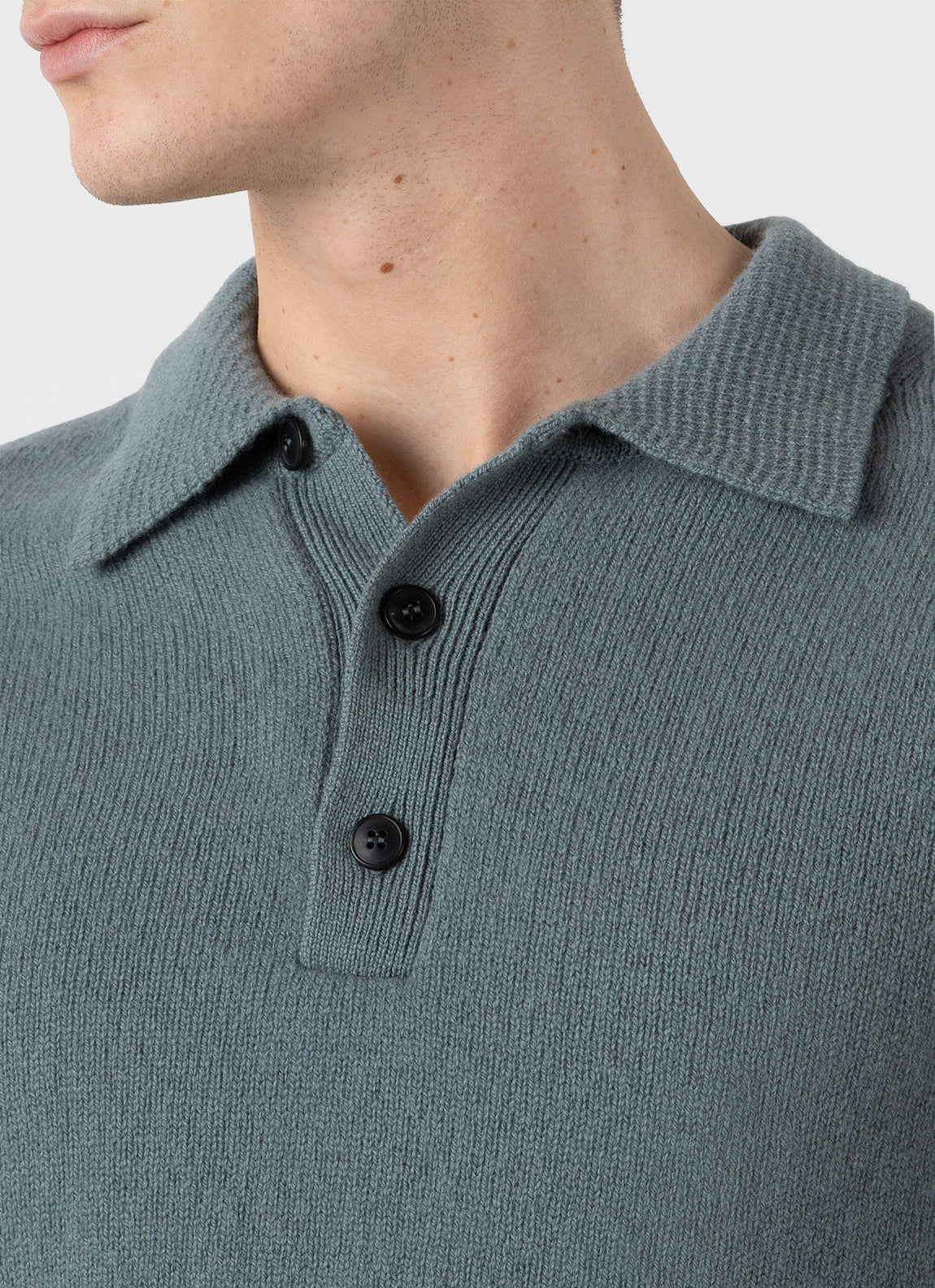 Men's Lambswool Polo Shirt in Smoke Green