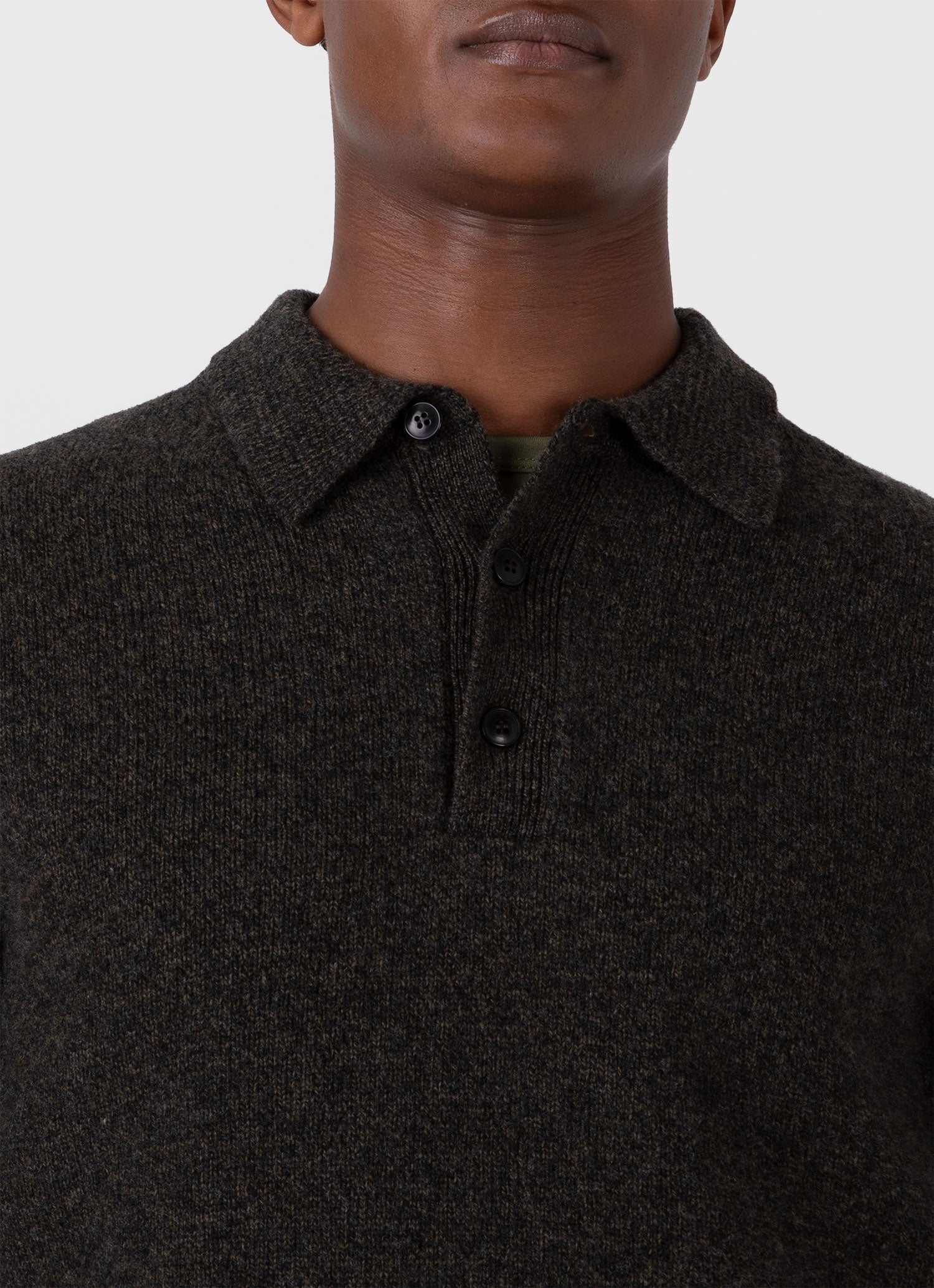 Men's Lambswool Polo Shirt in Khaki Twist