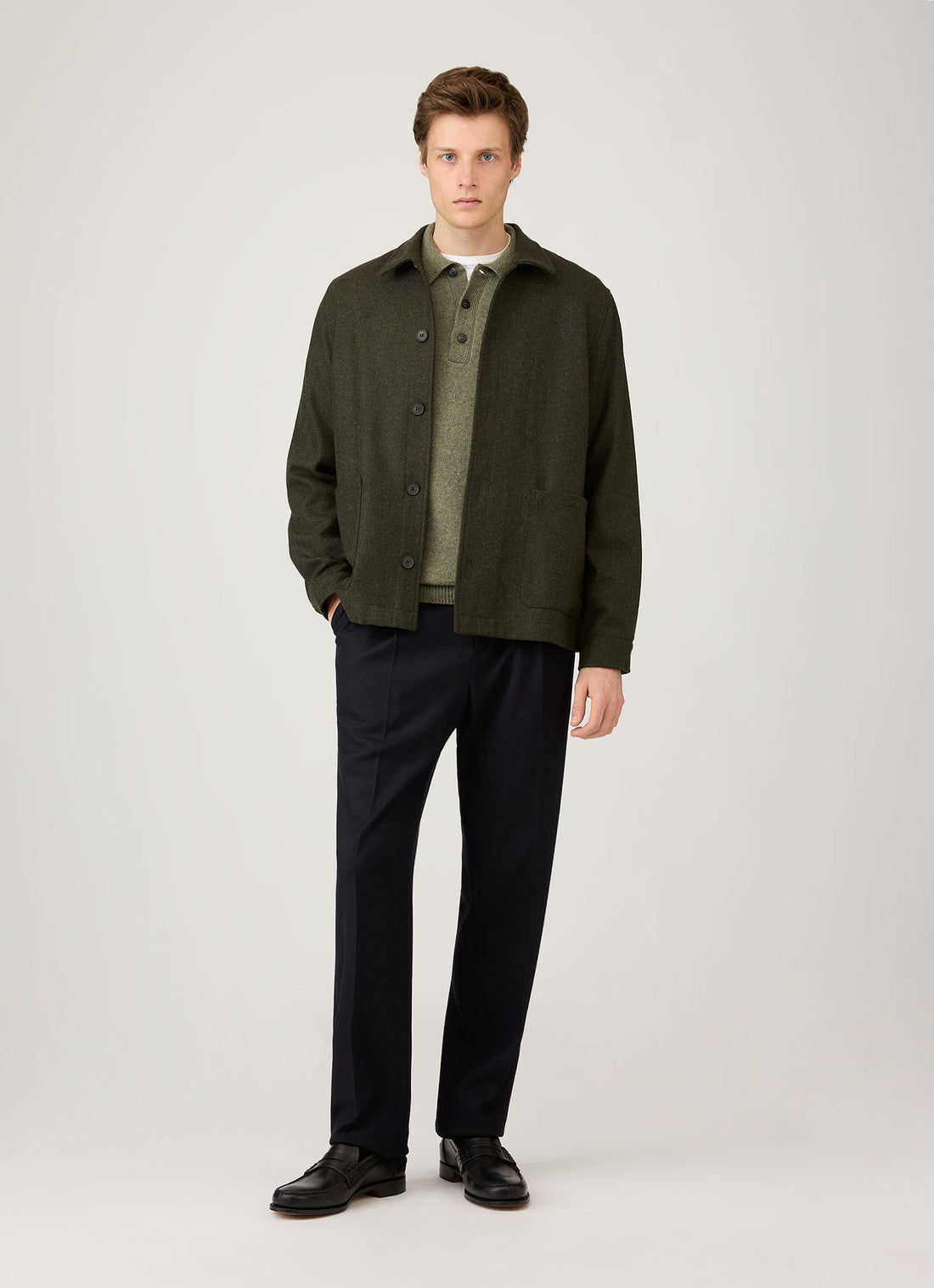 Men's Lambswool Polo Shirt in Sea Moss