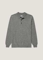 Men's Lambswool Knitted Polo Shirt in Mid Grey Melange