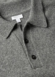 Men's Lambswool Knitted Polo Shirt in Mid Grey Melange
