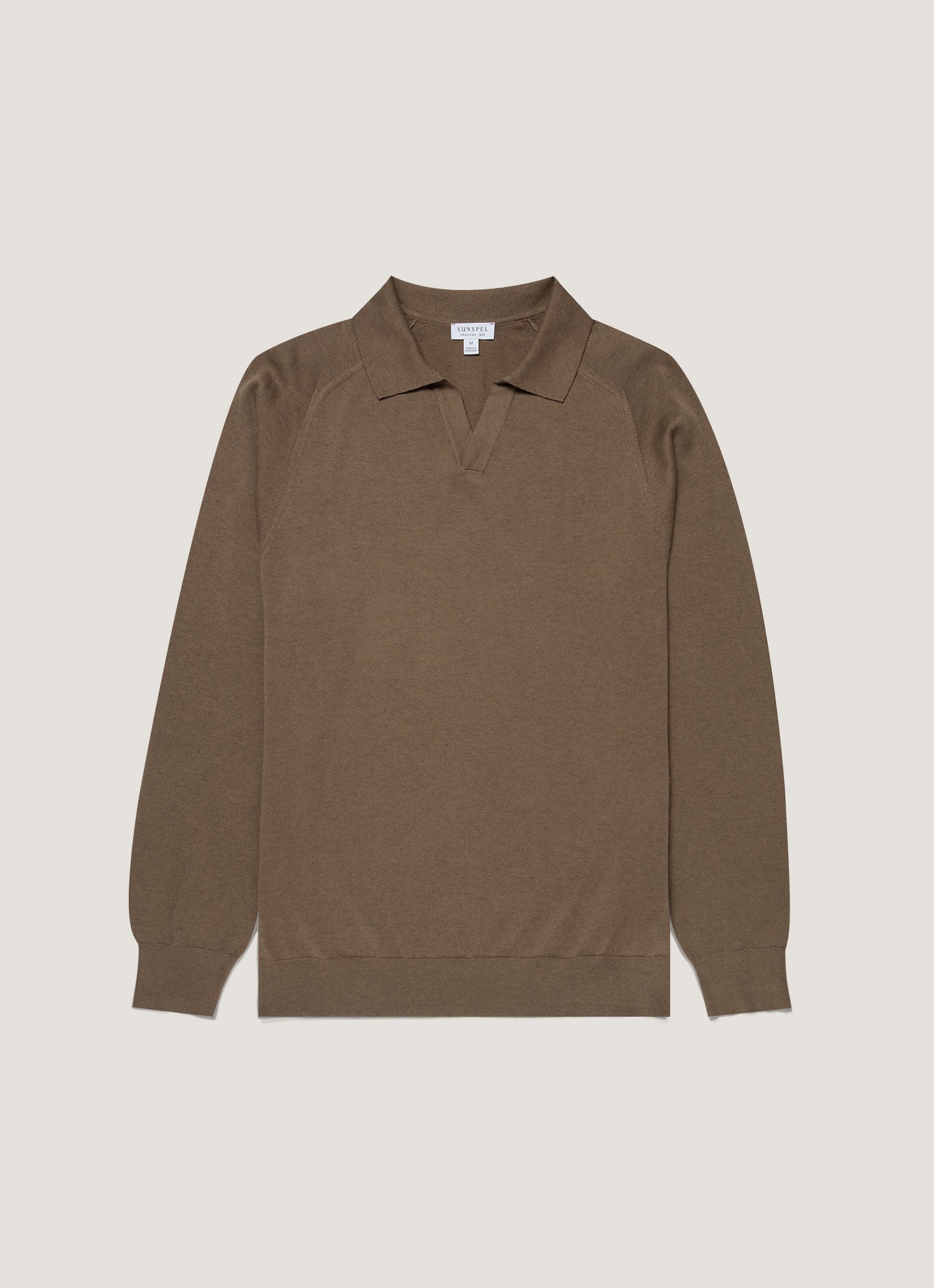 Men's Sea Island Cashmere Knitted Polo in Bark