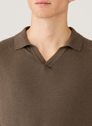 Men's Sea Island Cashmere Knitted Polo in Bark