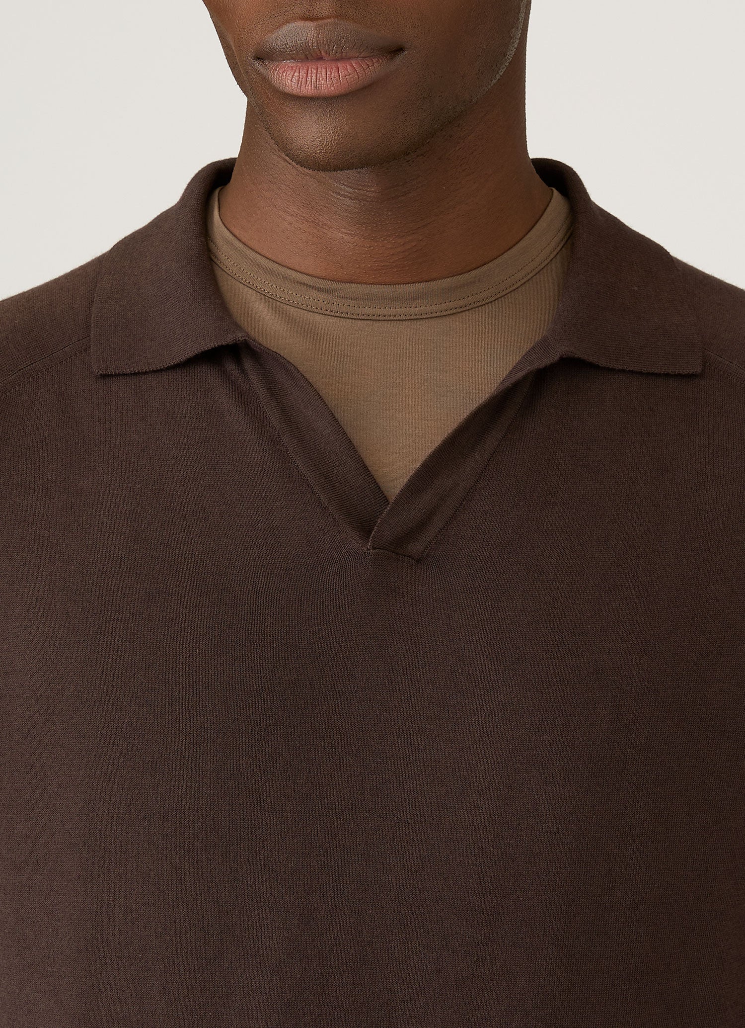 Men's Sea Island Cashmere Knitted Polo in Dark Chocolate