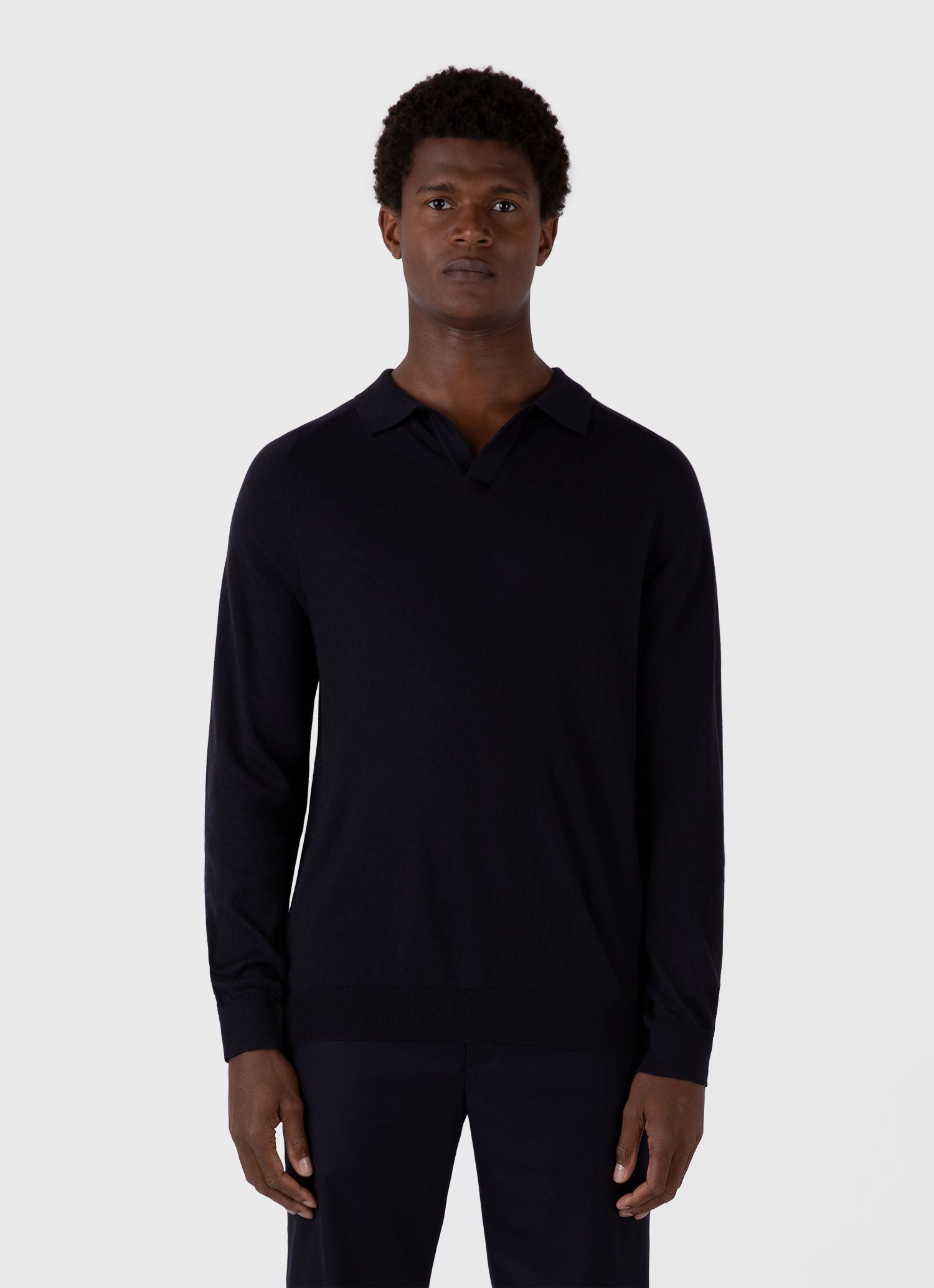 Men's Sea Island Cashmere Polo Shirt in Midnight Navy