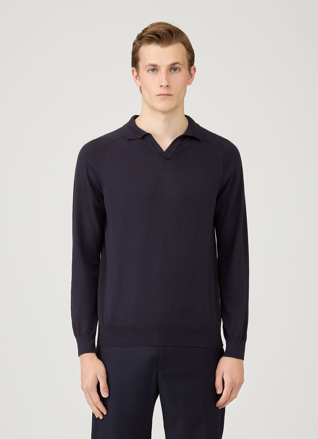Men's Sea Island Cashmere Knitted Polo in Midnight Navy