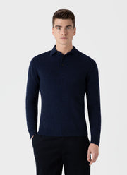 Men's Cashmere Polo Shirt in Navy Melange