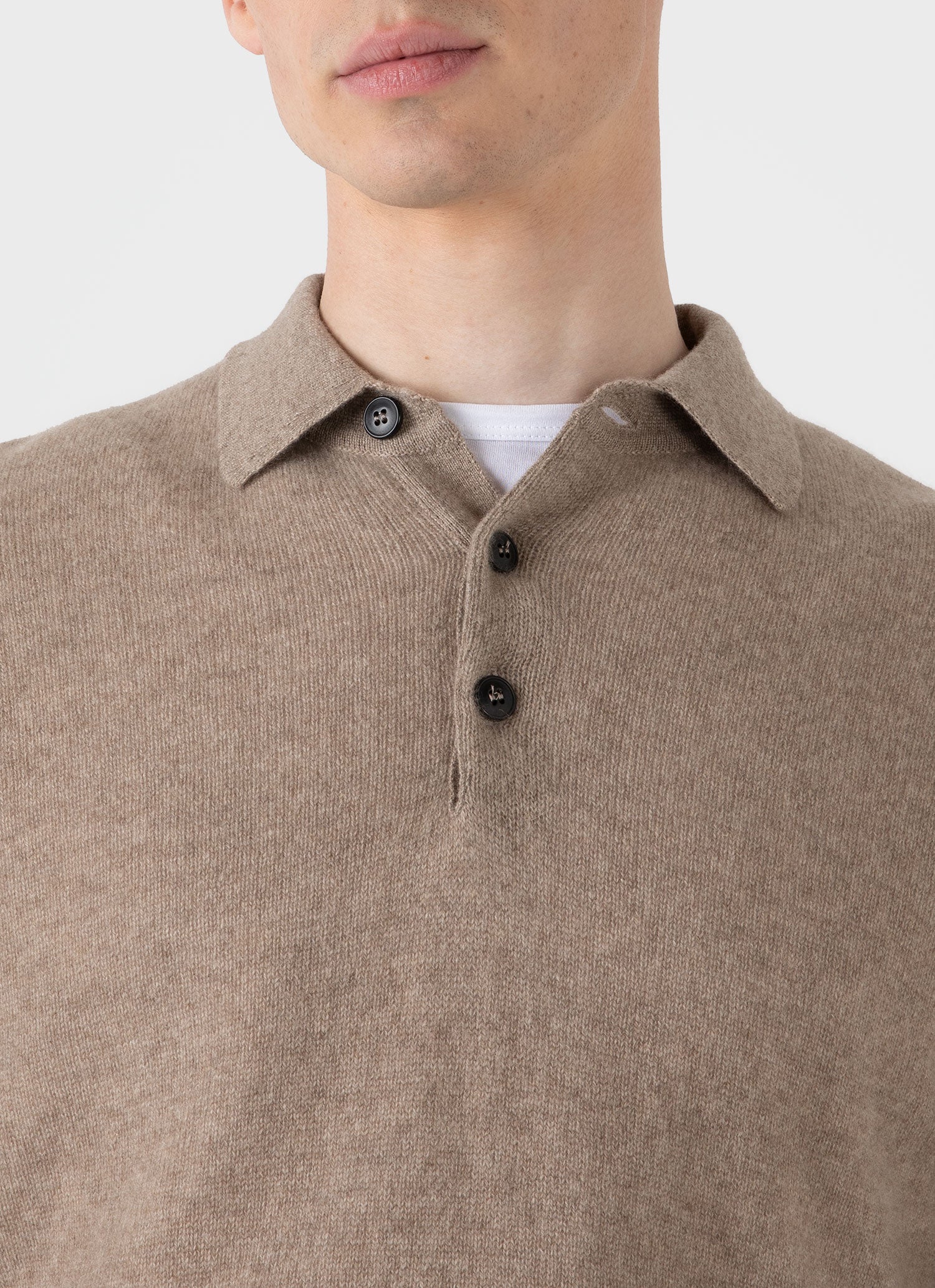 Men's Cashmere Polo Shirt in Natural Brown