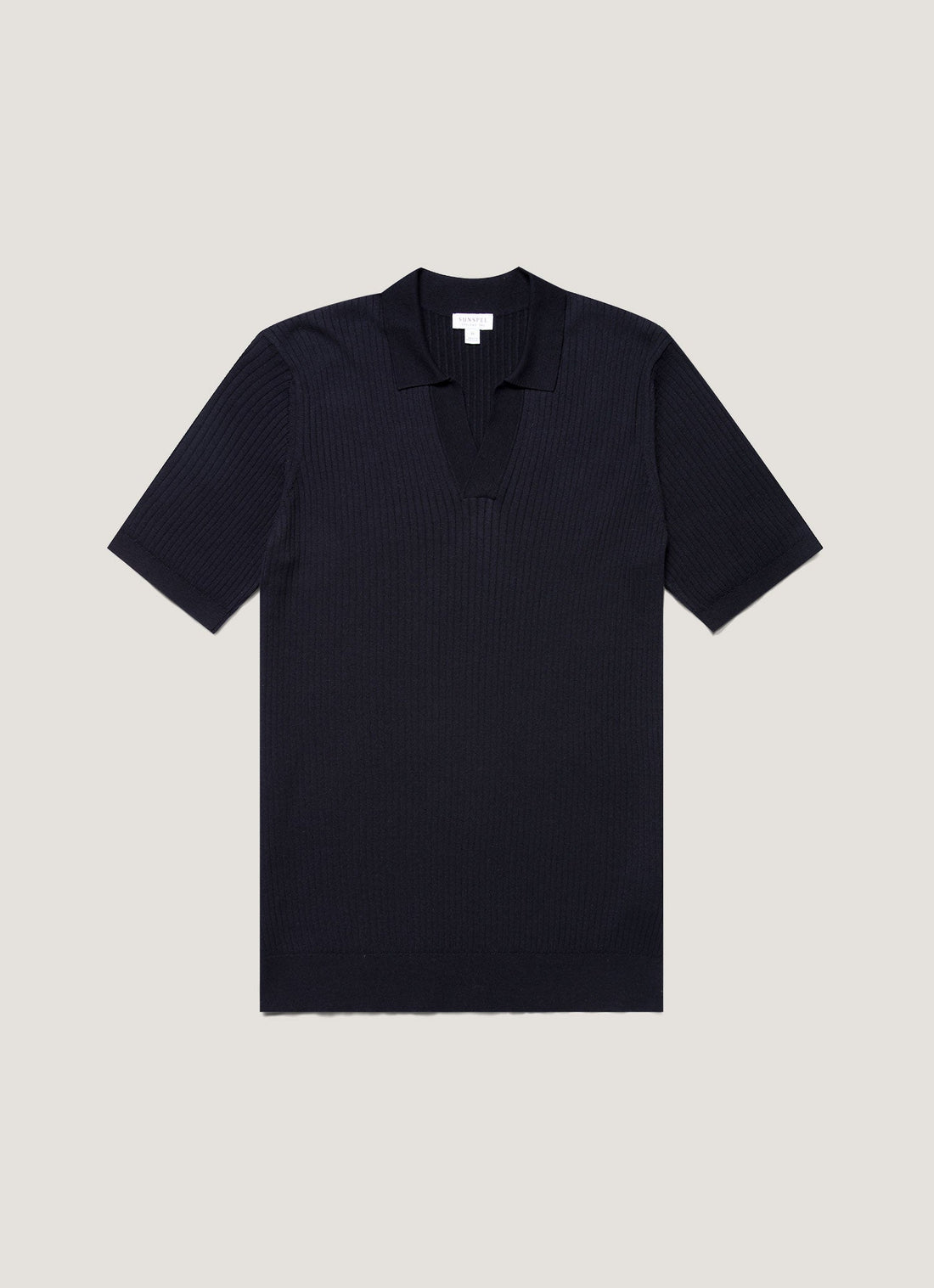 Men's Fine Rib Silk Cotton Polo in Navy