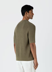 Men's Textured Knit Polo Shirt in Khaki