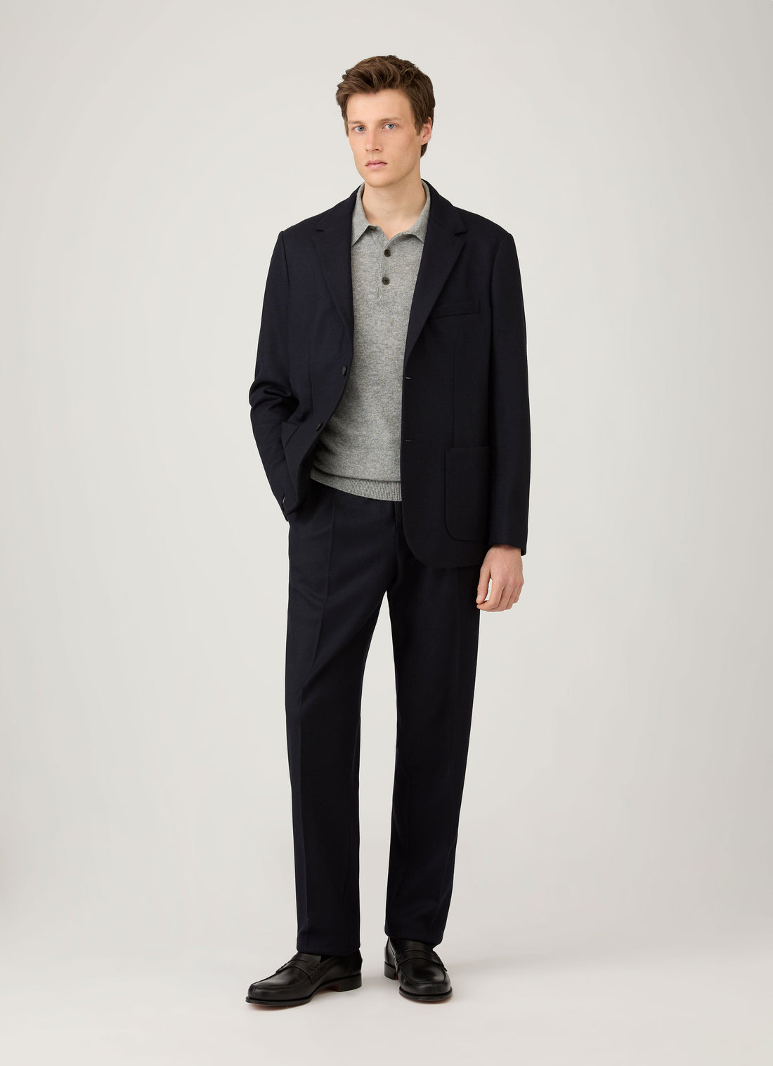 Men's Cashmere Polo Shirt in Grey Melange