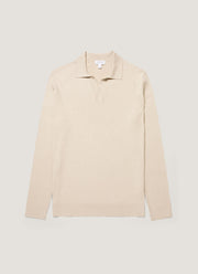 Men's Long Sleeve Fine Rib Silk Cotton Polo in Hazelwood