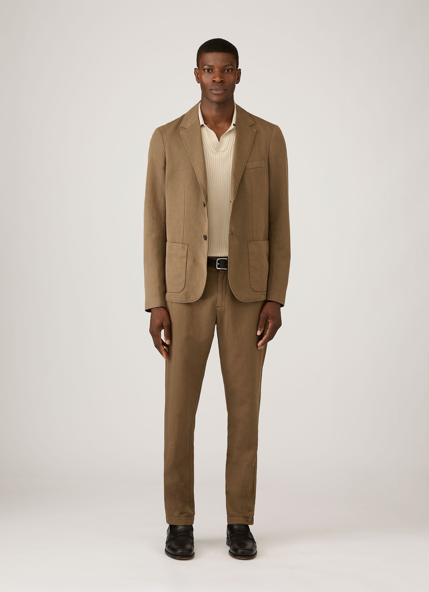 Men's Long Sleeve Fine Rib Silk Cotton Polo in Hazelwood