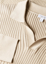 Men's Long Sleeve Fine Rib Silk Cotton Polo in Hazelwood