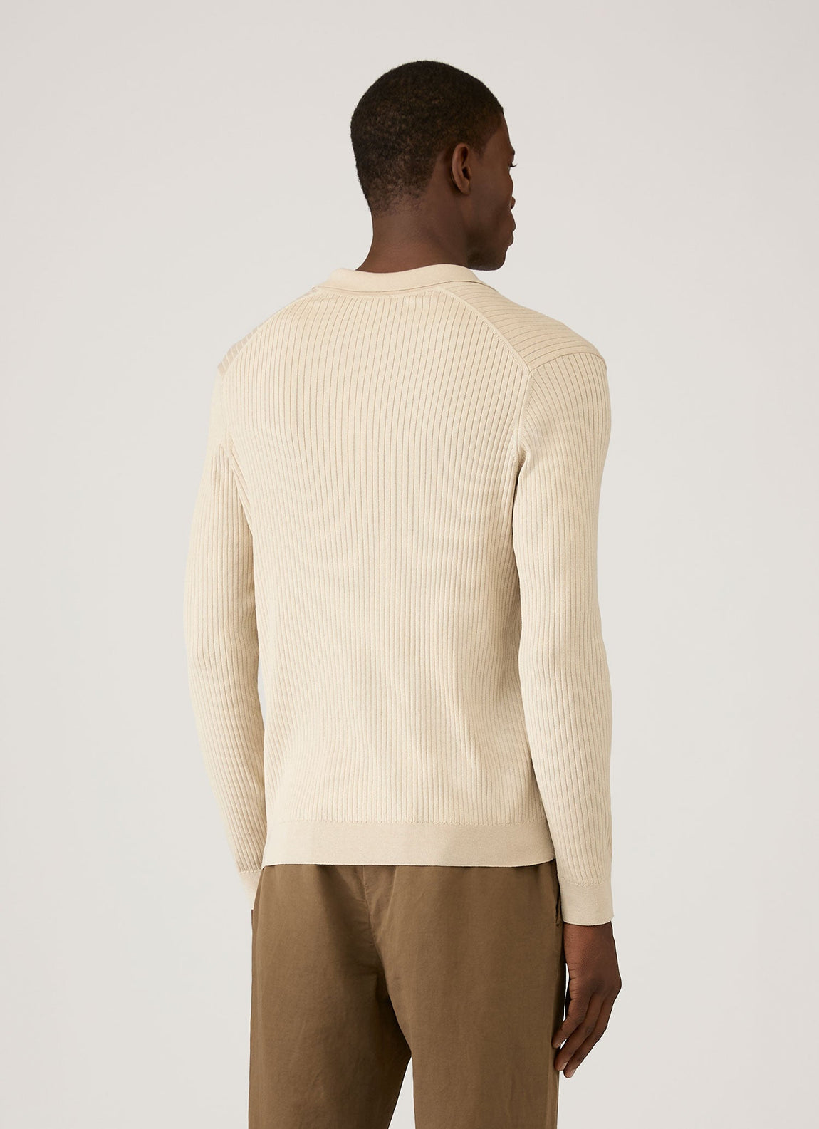 Men's Long Sleeve Fine Rib Silk Cotton Polo in Hazelwood