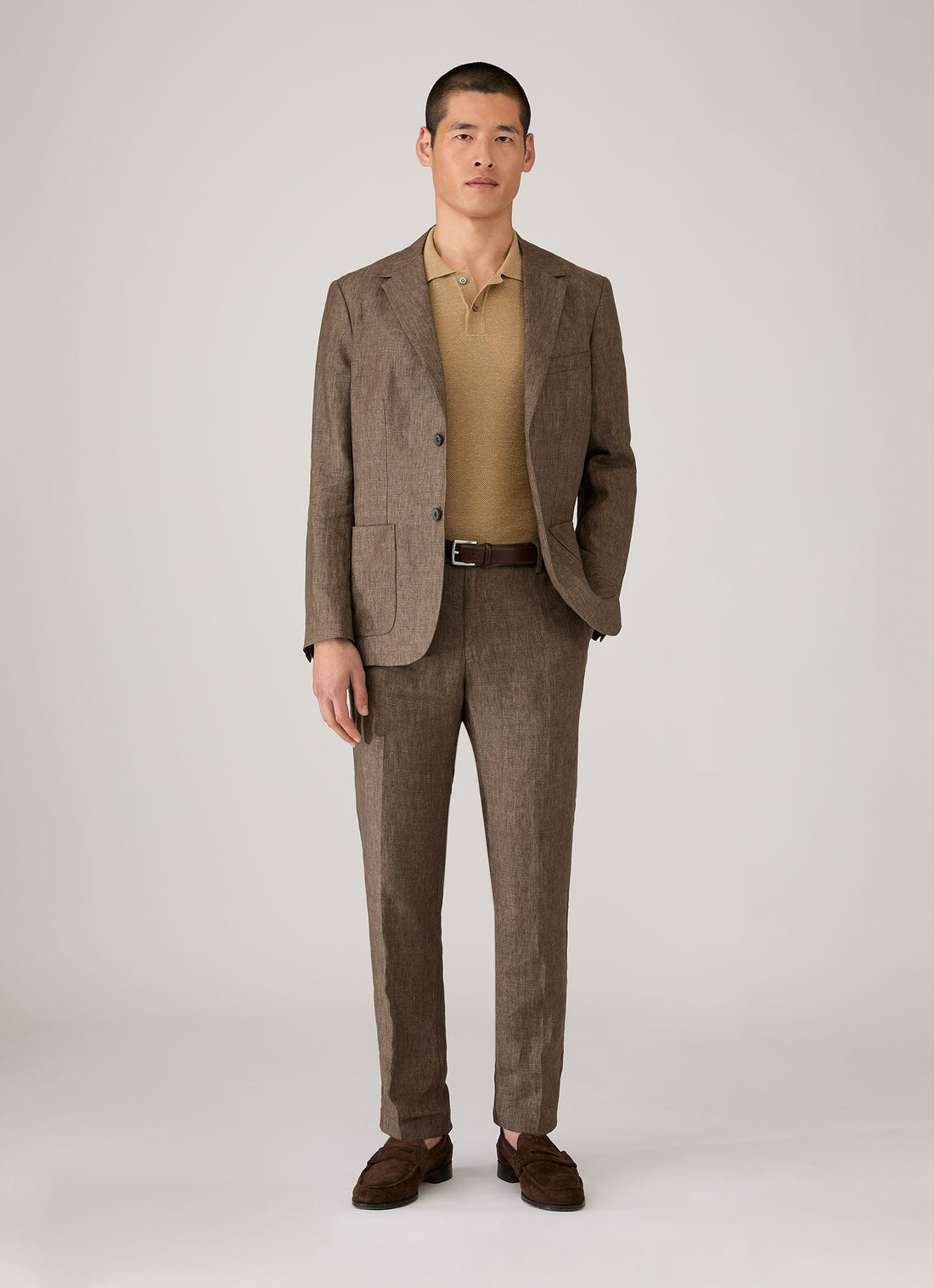 Men's Silk Linen Honeycomb Polo in Hazelwood