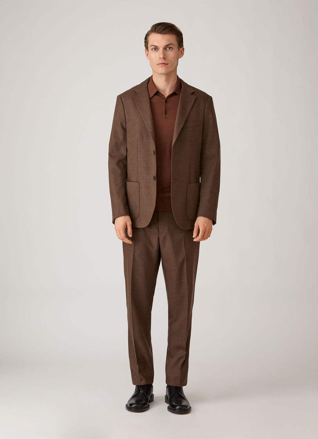 Men's Extra-Fine Merino Knitted Polo Shirt in Chestnut