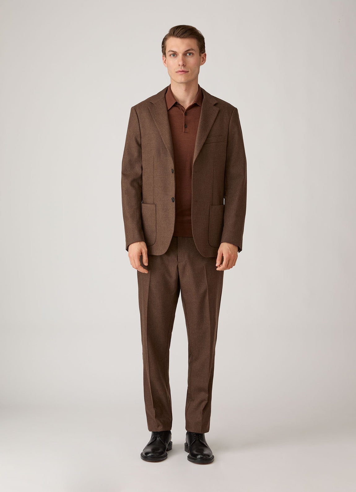 Men's Extra-Fine Merino Knitted Polo Shirt in Chestnut