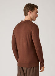 Men's Extra-Fine Merino Knitted Polo Shirt in Chestnut