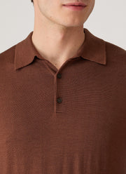 Men's Extra-Fine Merino Knitted Polo Shirt in Chestnut