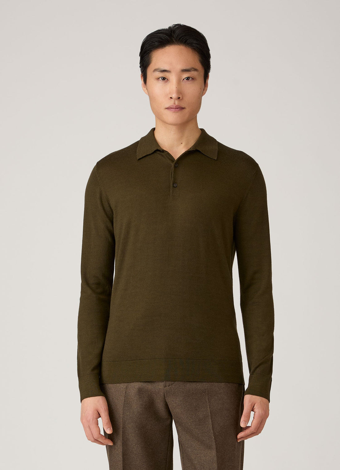 Men's Extra-Fine Merino Knitted Polo Shirt in Loden Green