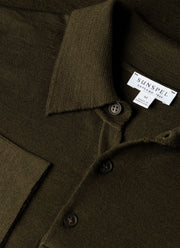 Men's Extra-Fine Merino Knitted Polo Shirt in Loden Green
