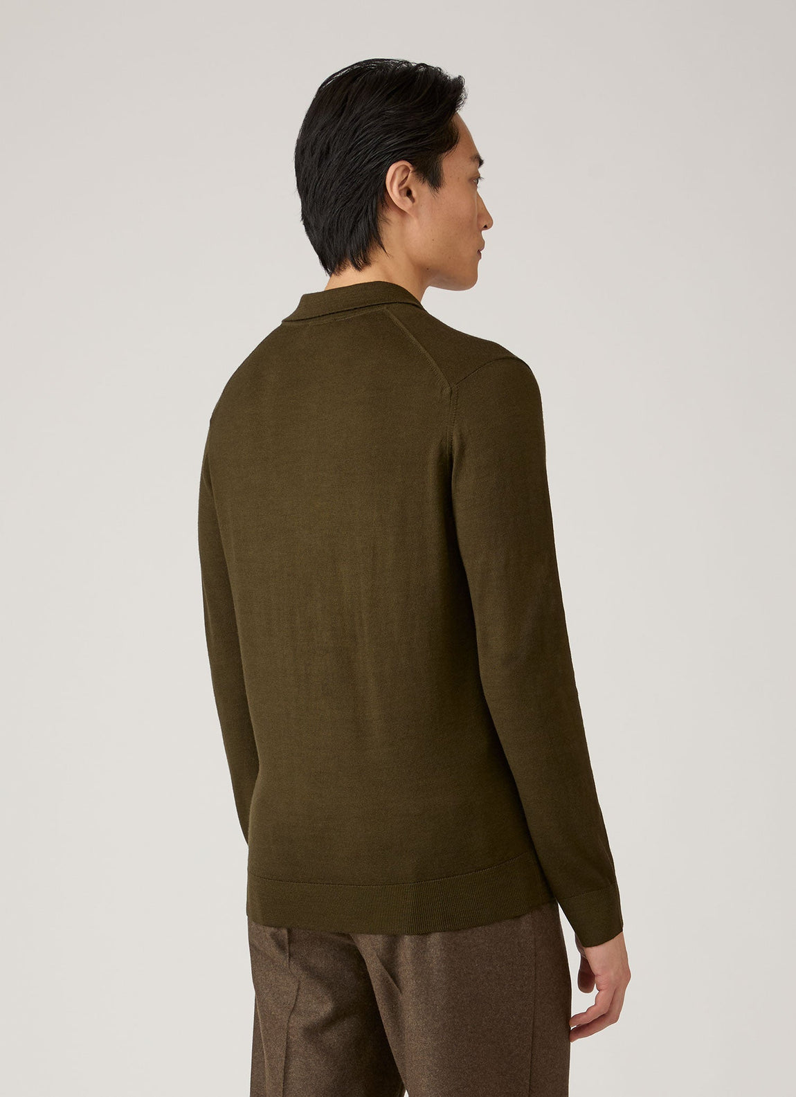Men's Extra-Fine Merino Knitted Polo Shirt in Loden Green