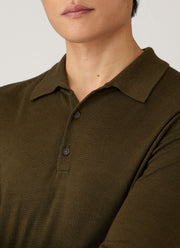Men's Extra-Fine Merino Knitted Polo Shirt in Loden Green