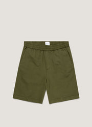 Men's Cotton Linen Drawstring Shorts in Deep Olive