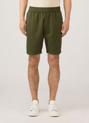 Men's Cotton Linen Drawstring Shorts in Deep Olive