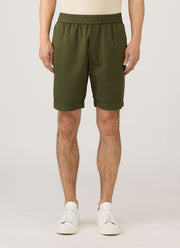 Men's Cotton Linen Drawstring Shorts in Deep Olive
