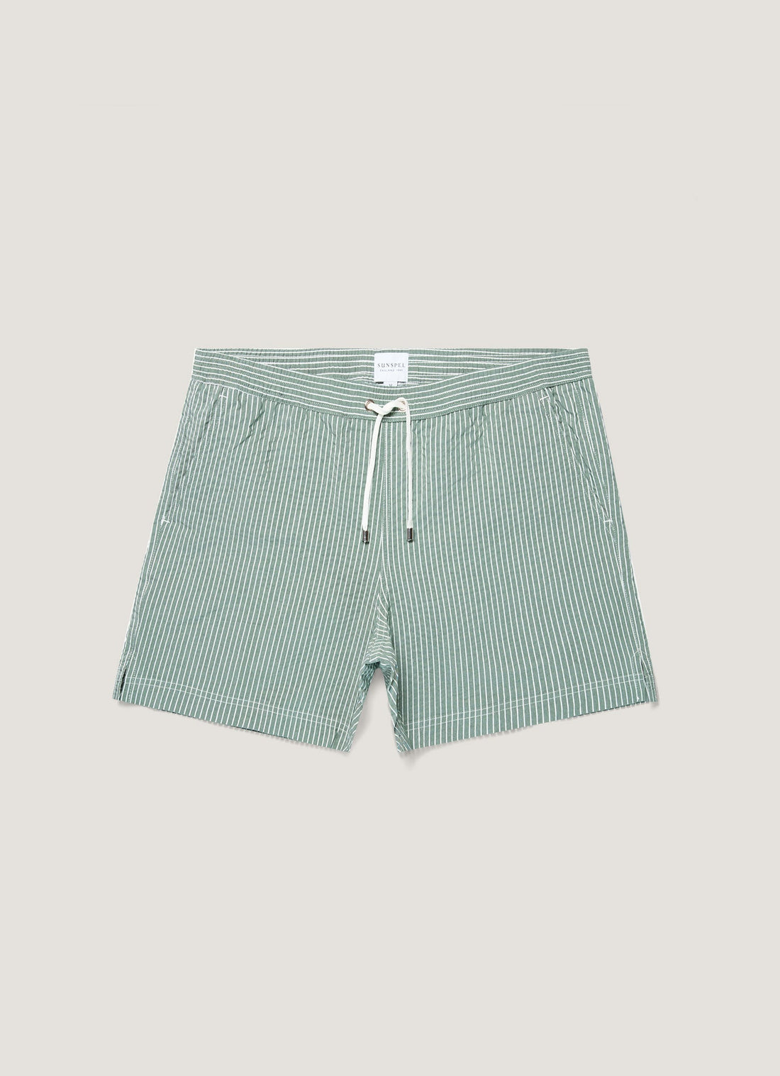 Men's Seersucker Swim Shorts in Bright Green/White