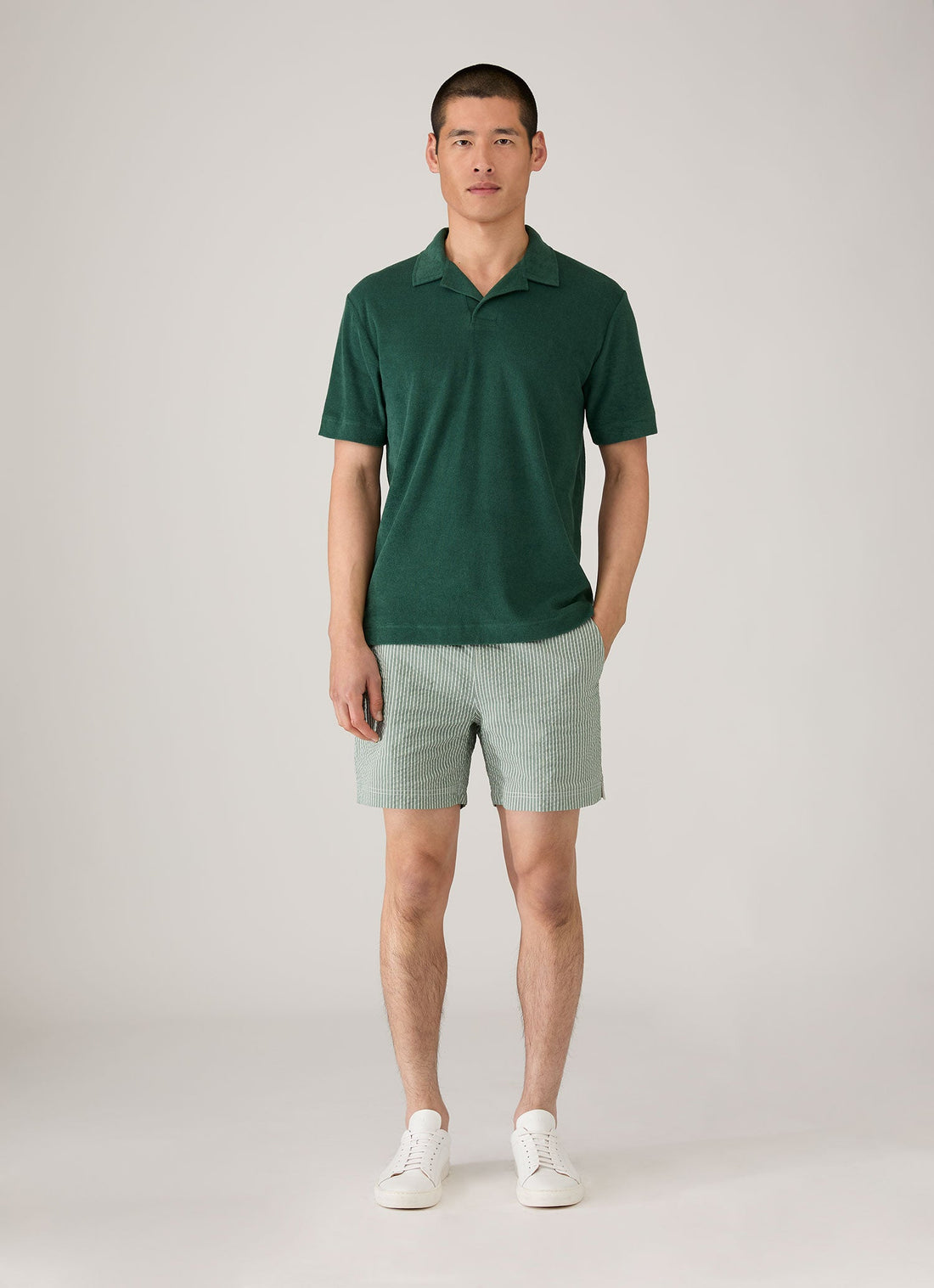 Men's Seersucker Swim Shorts in Bright Green/White