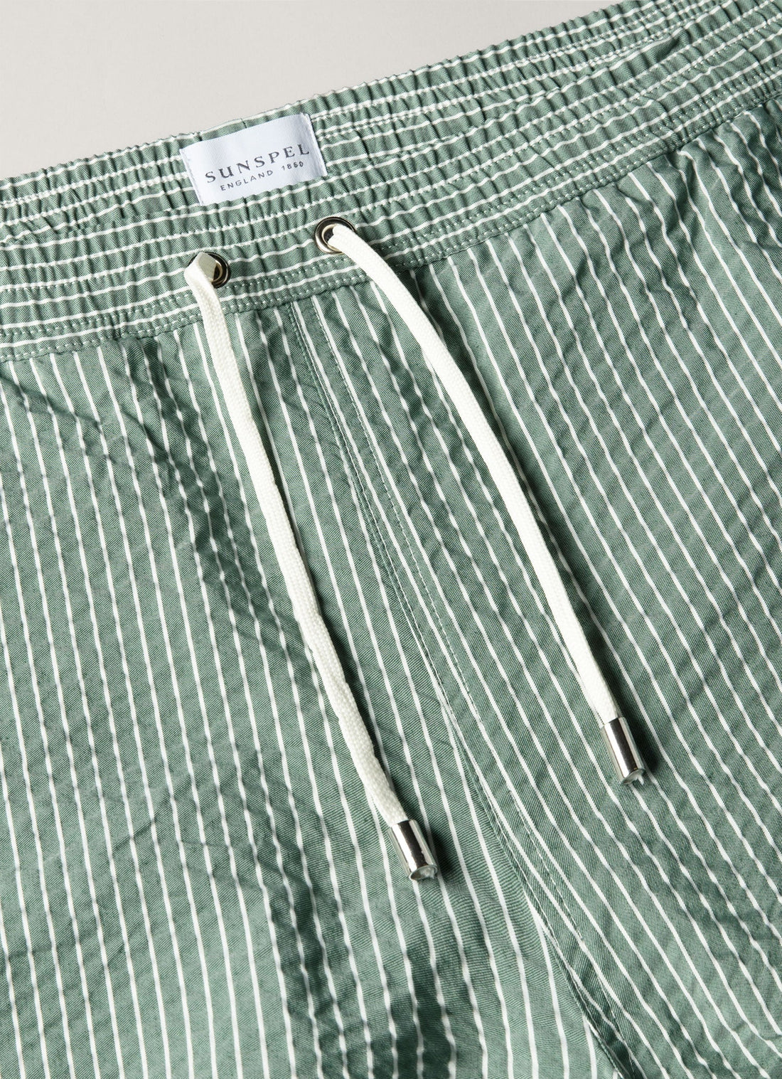 Men's Seersucker Swim Shorts in Bright Green/White
