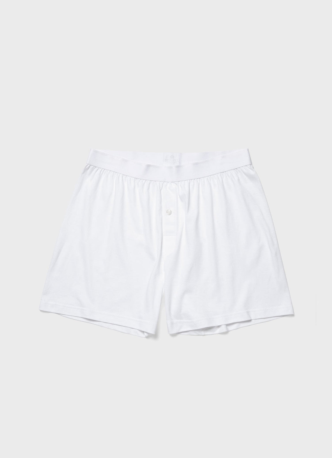 Men's Sea Island Cotton One-Button Boxer Shorts in White