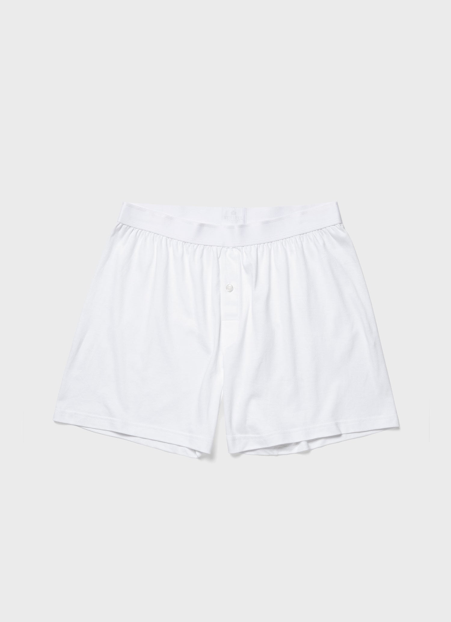 Men's Sea Island Cotton One-Button Boxer Shorts in White