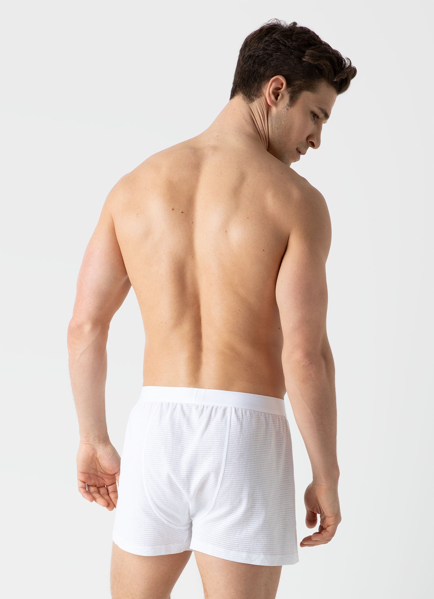 Men's Cellular Cotton One-Button Boxer Shorts in White