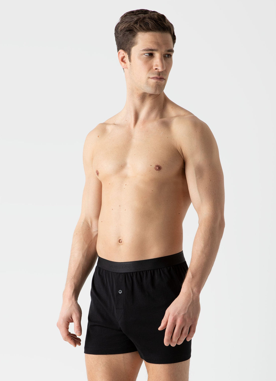 Men's Superfine Cotton One-Button Boxer Shorts in Black