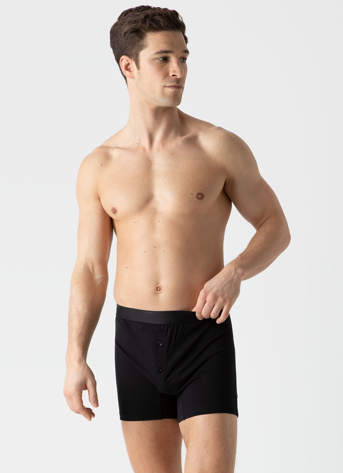 Men's Superfine Cotton Two-Button Boxer Briefs in Black