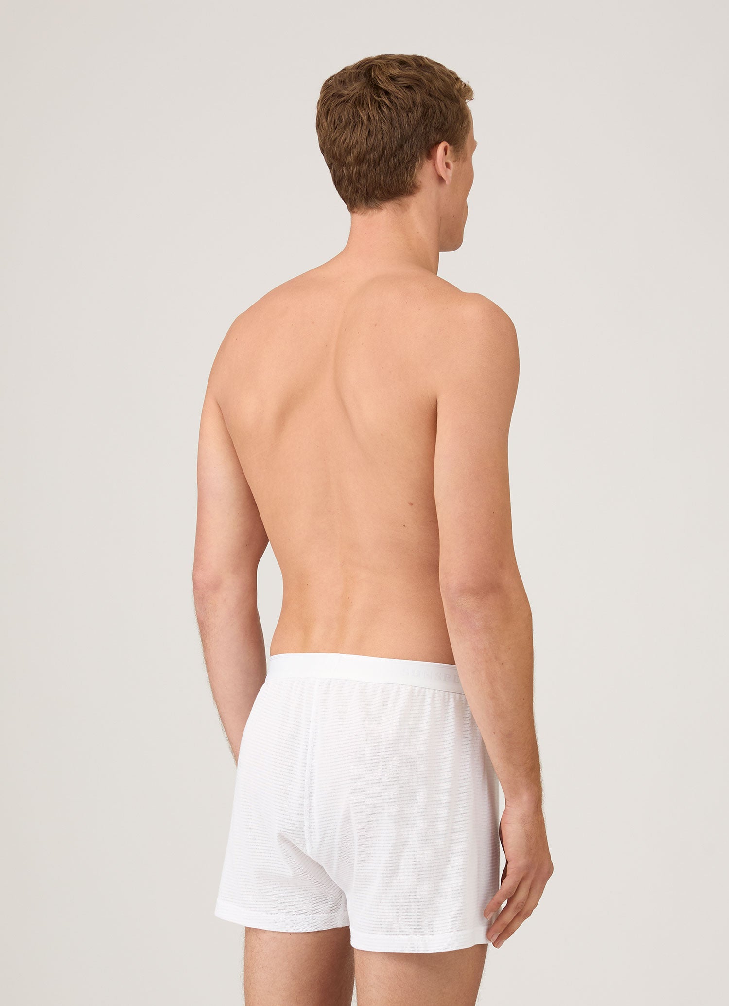 Men's Cellular Cotton One-Button Boxer Shorts in White | Sunspel